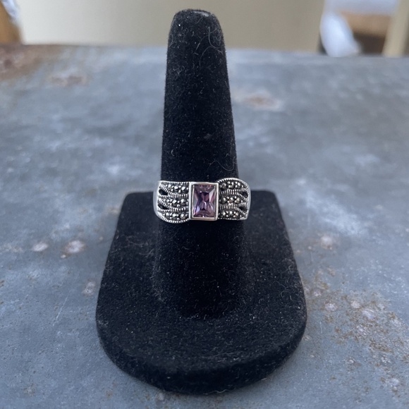 Amethyst, Sterling and Marcasite stones Ring Size 6.5 - Picture 2 of 5
